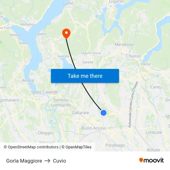 Gorla Maggiore to Cuvio map