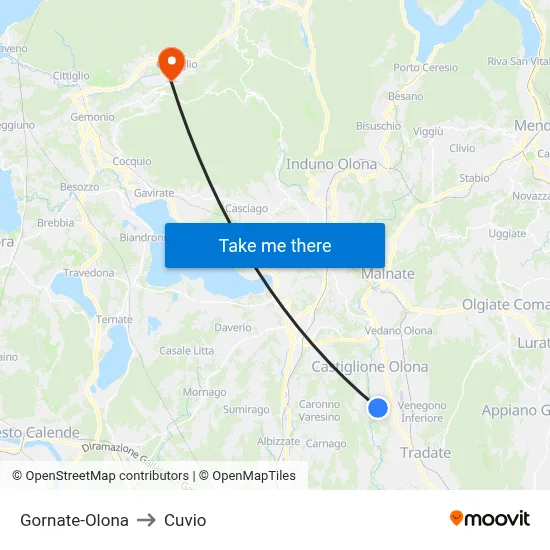 Gornate-Olona to Cuvio map