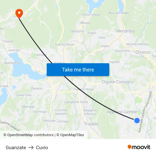 Guanzate to Cuvio map