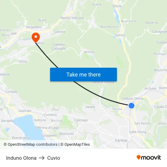 Induno Olona to Cuvio map