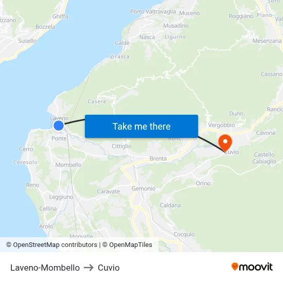 Laveno-Mombello to Cuvio map
