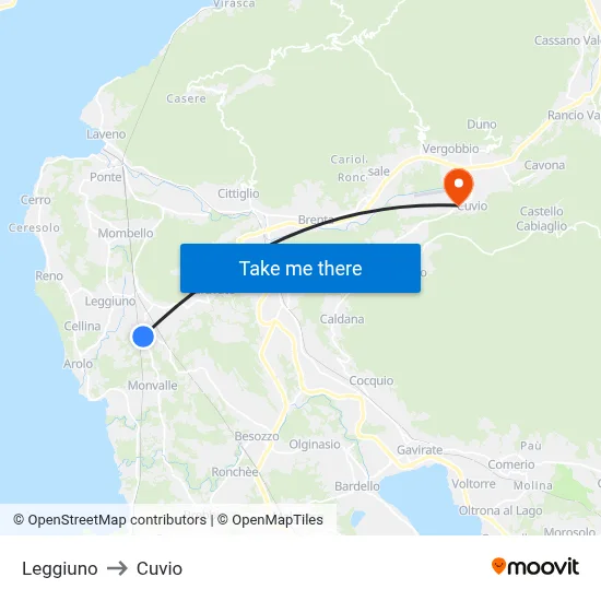 Leggiuno to Cuvio map