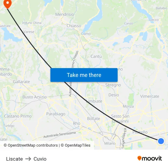 Liscate to Cuvio map