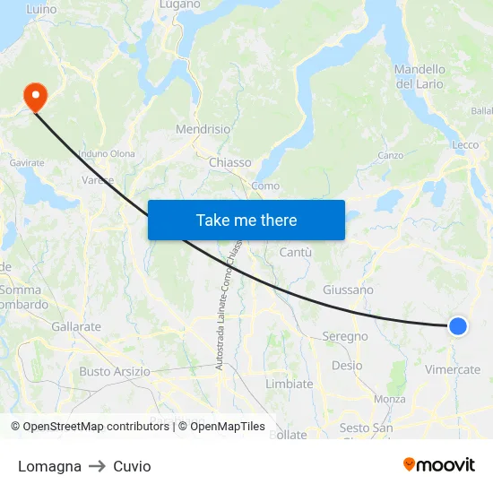 Lomagna to Cuvio map
