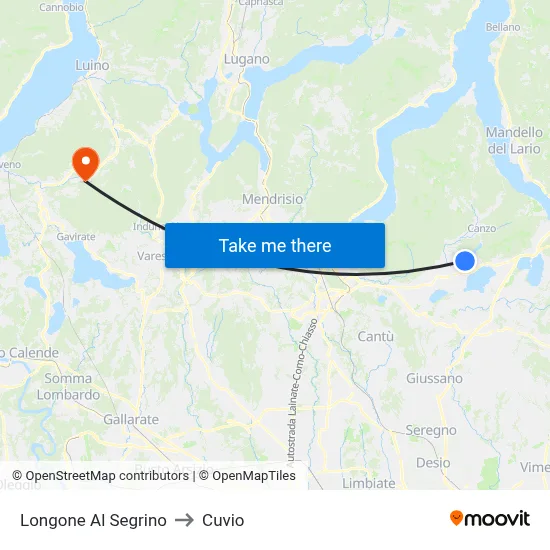 Longone Al Segrino to Cuvio map