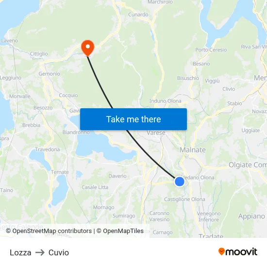 Lozza to Cuvio map