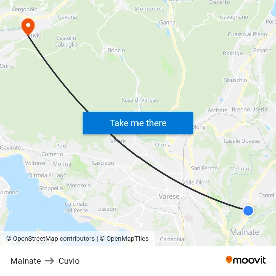 Malnate to Cuvio map