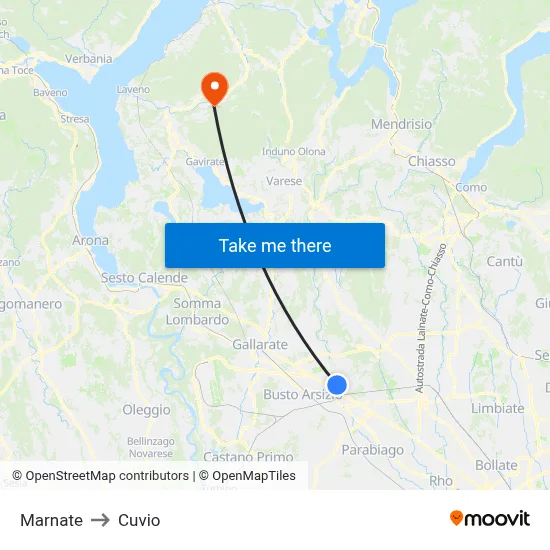 Marnate to Cuvio map