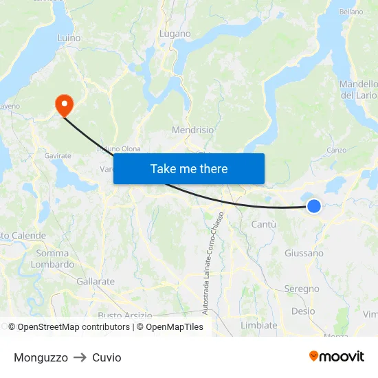 Monguzzo to Cuvio map