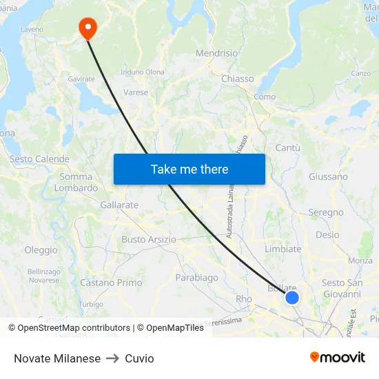 Novate Milanese to Cuvio map