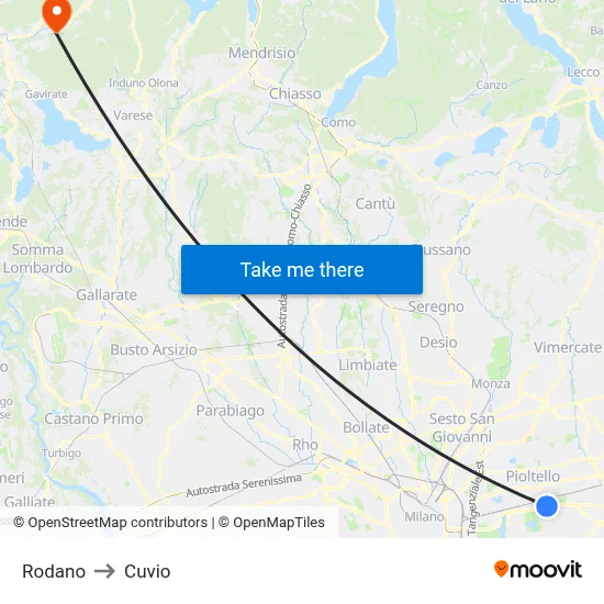Rodano to Cuvio map