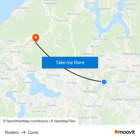 Rodero to Cuvio map