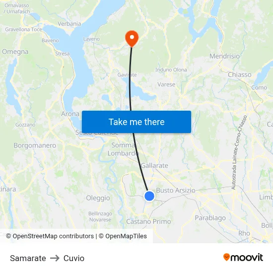 Samarate to Cuvio map