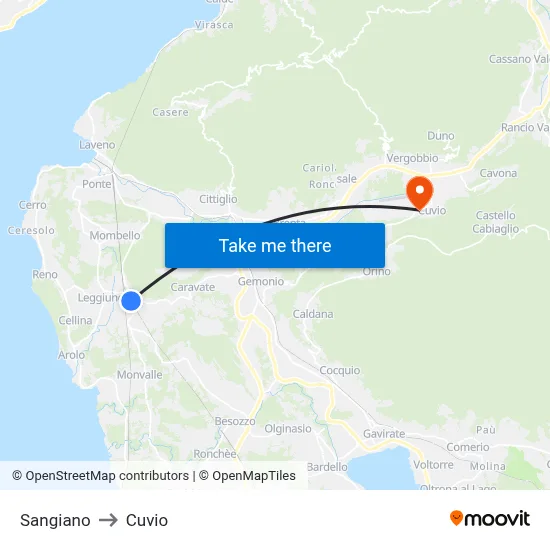 Sangiano to Cuvio map