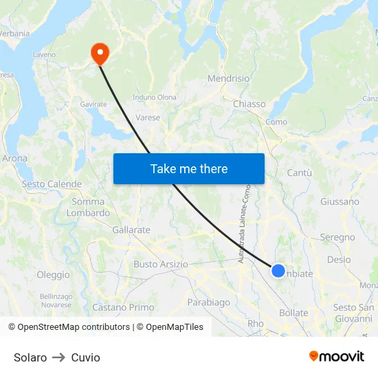 Solaro to Cuvio map
