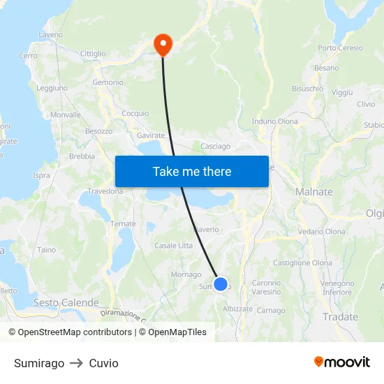 Sumirago to Cuvio map