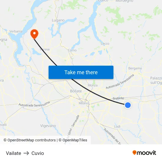 Vailate to Cuvio map