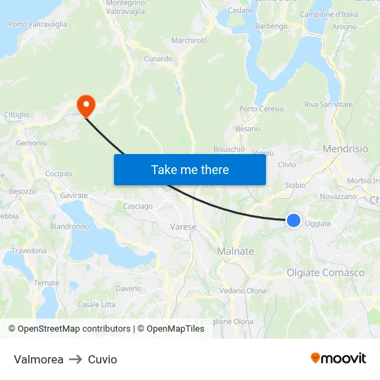 Valmorea to Cuvio map