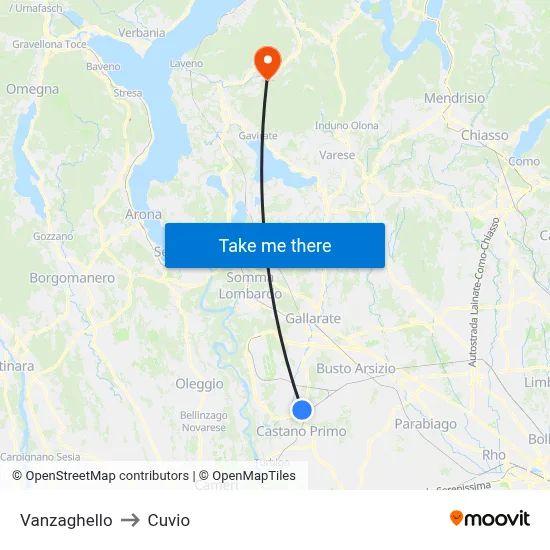 Vanzaghello to Cuvio map