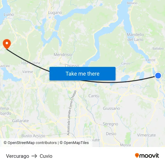 Vercurago to Cuvio map