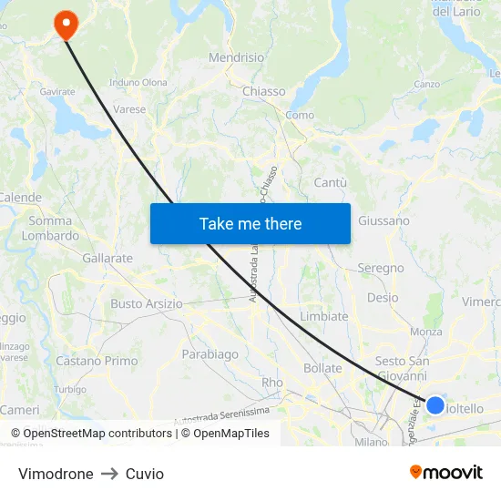 Vimodrone to Cuvio map