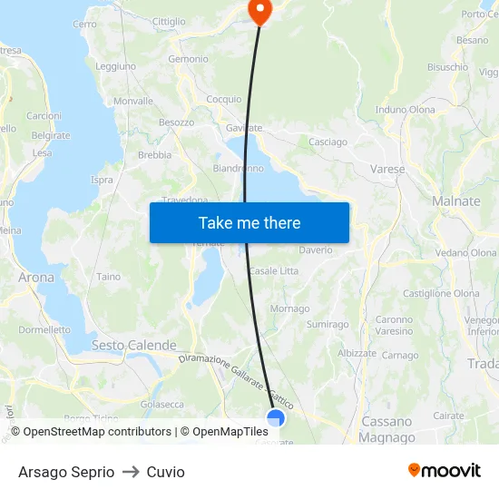 Arsago Seprio to Cuvio map