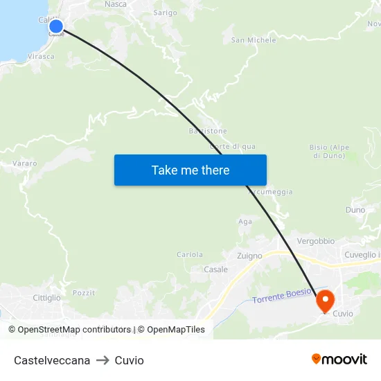 Castelveccana to Cuvio map