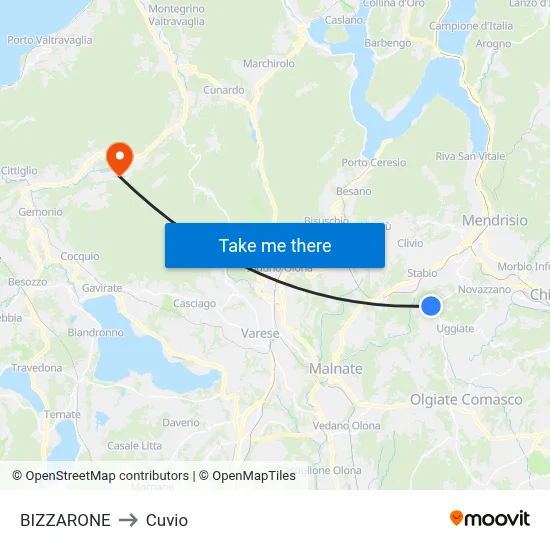 BIZZARONE to Cuvio map
