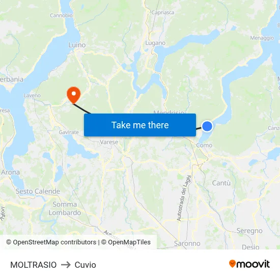 Moltrasio to Cuvio map