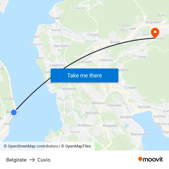 Belgirate to Cuvio map