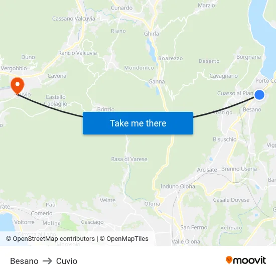 Besano to Cuvio map