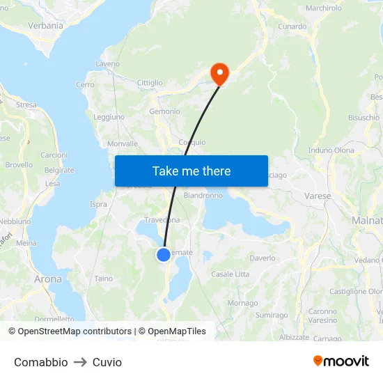 Comabbio to Cuvio map