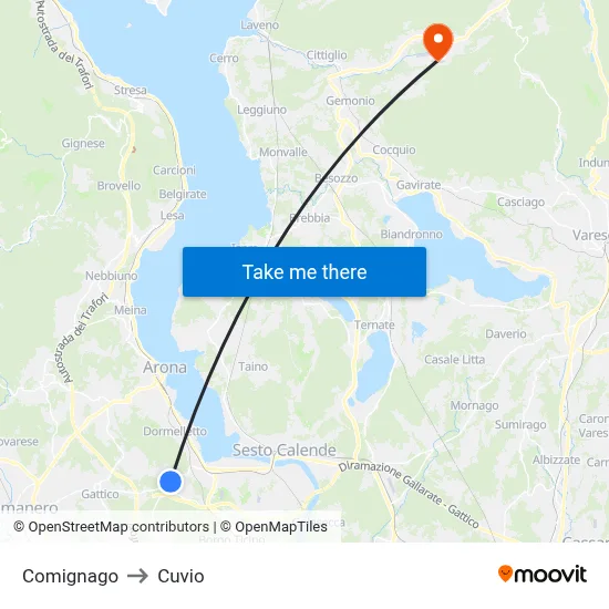 Comignago to Cuvio map