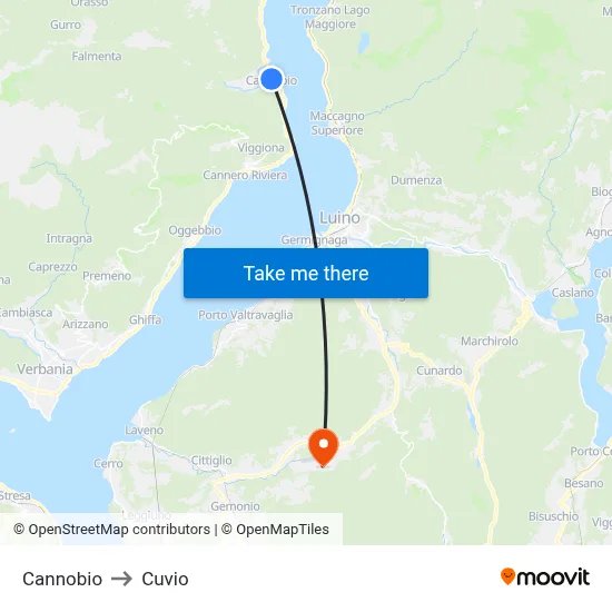 Cannobio to Cuvio map