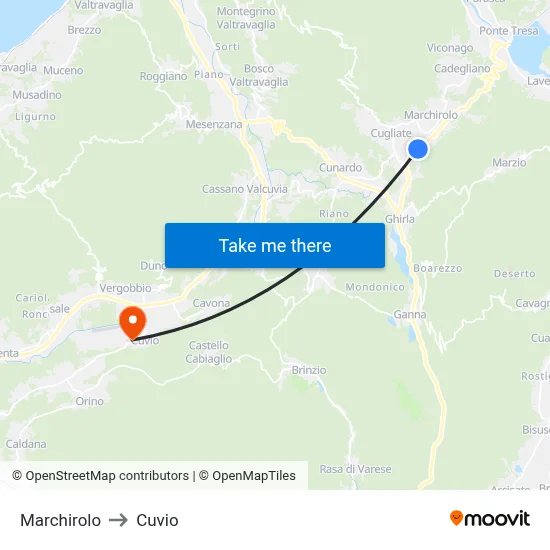 Marchirolo to Cuvio map