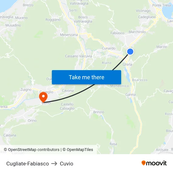 Cugliate-Fabiasco to Cuvio map