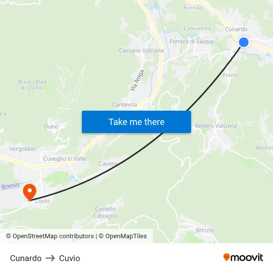 Cunardo to Cuvio map