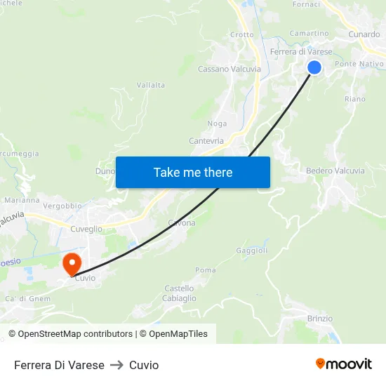 Ferrera Di Varese to Cuvio map