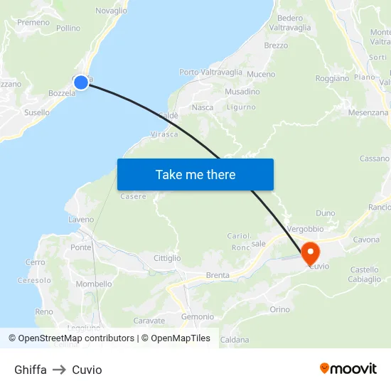 Ghiffa to Cuvio map