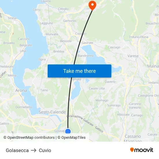 Golasecca to Cuvio map