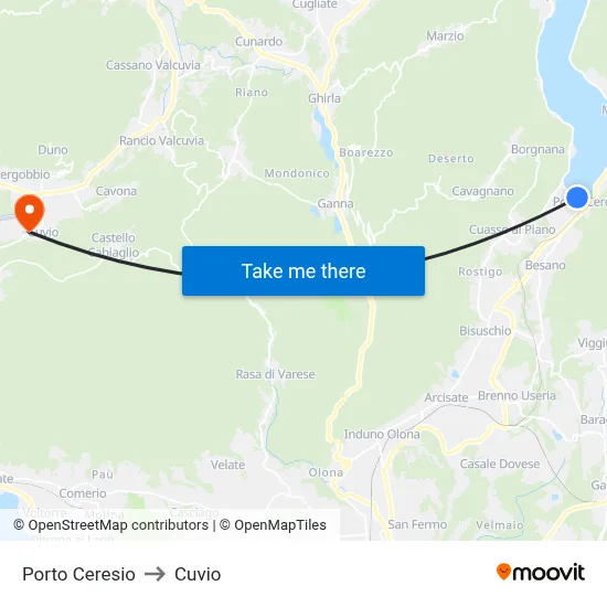 Porto Ceresio to Cuvio map