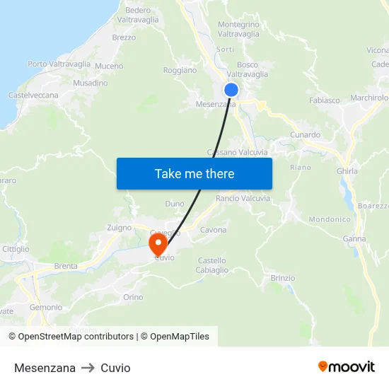 Mesenzana to Cuvio map