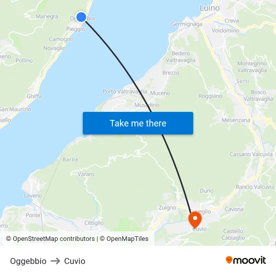 Oggebbio to Cuvio map