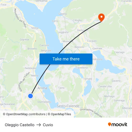 Oleggio Castello to Cuvio map