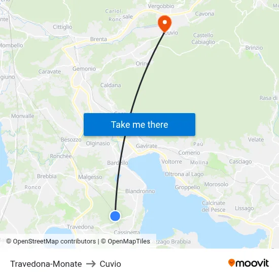 Travedona-Monate to Cuvio map