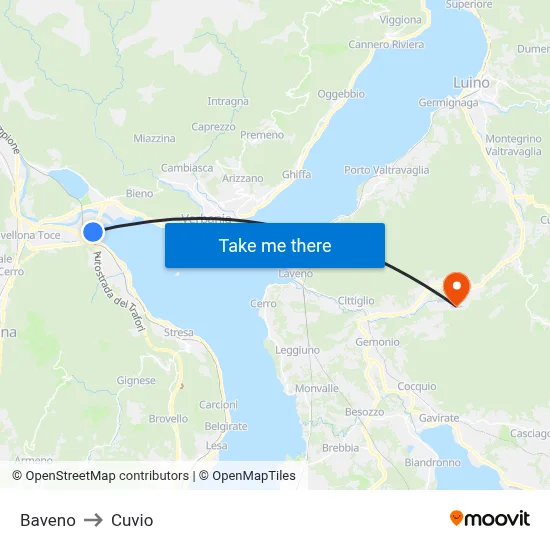 Baveno to Cuvio map