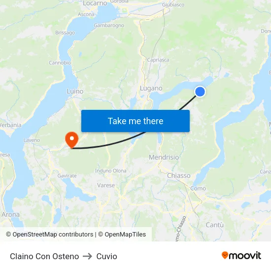 Claino con Osteno to Cuvio map