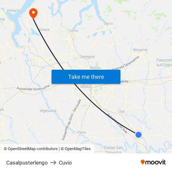 Casalpusterlengo to Cuvio map