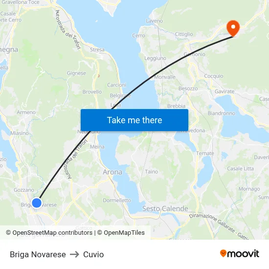 Briga Novarese to Cuvio map