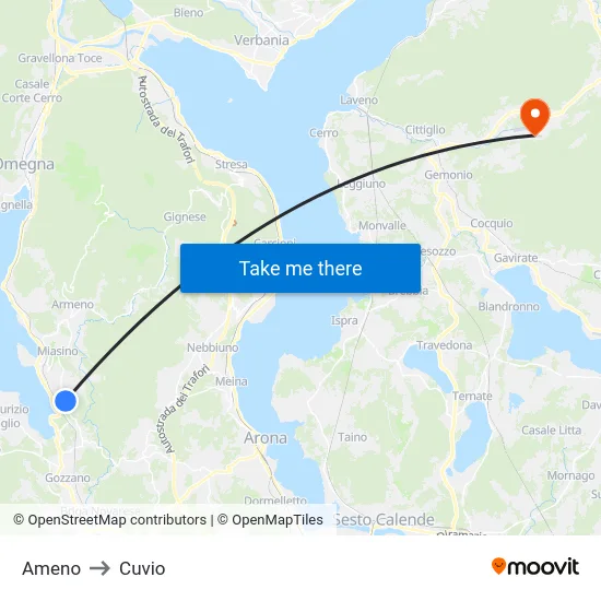 Ameno to Cuvio map